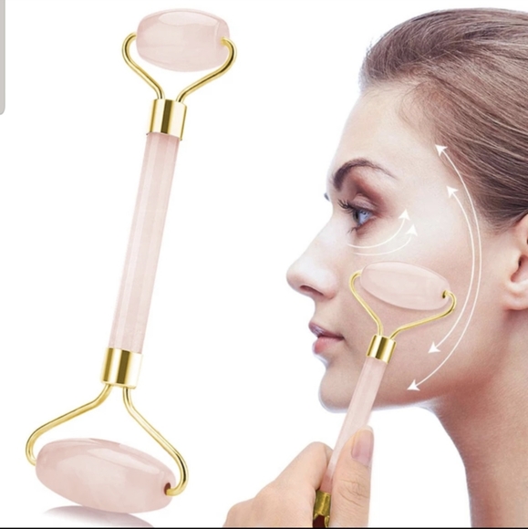 Rose Quartz Facial Roller Massager w/Dual Ends, Will Feel So Cool To Your Face - Picture 3 of 7
